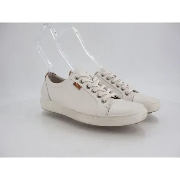 Ecco Women Soft 7 Sneaker Size 37 EU 6 6.5 US White Leather Lace Up Shoes Comfy - Picture 2 of 13